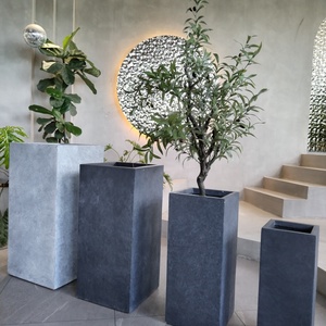 Grands pots de fleurs en ciment et en béton texturé pour jardin, pots de fleurs en fibre de verre de grande taille - Product Image 6