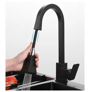 Kitchen Faucet Set 304 Stainless Steel 360 Pull Out Down Black Sink Kitchen Faucet Set Mixer Hot Cold Water Tap