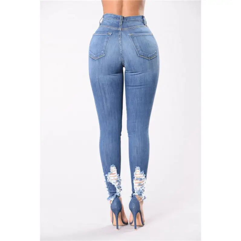 Delle donne dei jeans distressed flare impilati pantaloni a vita alta strappato cut up denim jeans delle donne 2020