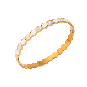 Bracciale esagonale Angelina in acciaio inossidabile placcato oro con intarsi di strass per donna - Product Image 3