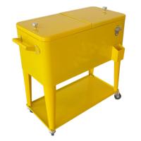 Chariot isotherme roulant durable 73L, glacière métallique avec roues pour le camping