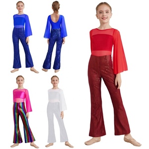Costumi da Ballo Latino e Ginnastica per Ragazze 6-16 Anni, Tuta Metallizzata a Zampa d'Elefante per Esibizioni di Danza Lirica - Product Image 1