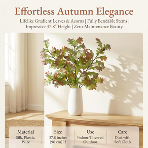1 branche d'arbre de chêne artificielle, 37,8 pouces de long, avec feuilles et baies, pour la décoration de fêtes, mariages et maisons - Product Image 5