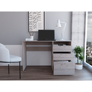 DB DEPOT-Escritorio moderno para ordenador Kenai, 3 cajones, gris claro, con un estante, para uso en oficina - Product Image 2