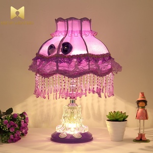 Lampe de table en tissu floral romantique avec base en cristal, double commande, lampe de chevet pour chambre à coucher, décoration intérieure - Product Image 2