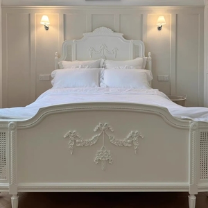 <span class=keywords><strong>Letto</strong></span> <span class=keywords><strong>Matrimoniale</strong></span> in Legno Massello Stile Retrò <span class=keywords><strong>Francese</strong></span>, Intagliato, Bianco Crema, con Rattan, Personalizzabile, 1,8 Metri - Product Image 4