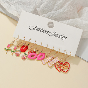 Pendientes colgantes con forma de corazón y rosa para el Día de San Valentín para mujer, pendientes de aro de aleación de zinc con engaste de garra, color rosa - Product Image 2