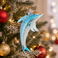 Ornements de Noël peints à la main en verre bleu soufflé suspendus dauphins scintillants pour des vacances festives écologiques