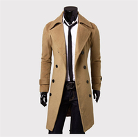 Pardessus Long d'Hiver pour Homme en Mélange de Laine à Double Boutonnage