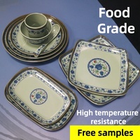 Assiette à dîner en mélamine de style chinois à motif floral blanc et bleu A5, ensemble de bols à nouilles, orchidée classique