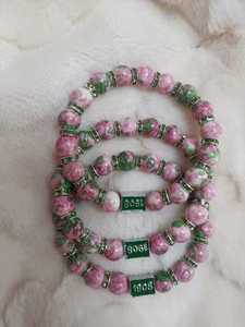 Charm Bracelet Pink Green Stretch Bead Bracelet AKA 1908 Pulsera Sorority - Product Image 3