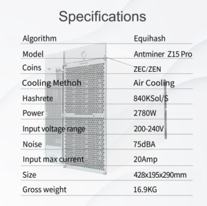 ASICARK |   BITMAIN ANTMINER Z15 Pro 840K Equihash Luftgekühlt ZEC/ZEN ASIC Mining Markenoriginal Z15 Pro Asic Miner - Product Image 4