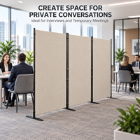 Paravent de bureau à 3 panneaux 255x180cm, structure en tube d'acier, polyester 160g, pieds en acier plat pour cloisonnement de hall d'hôtel