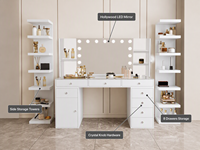 Table de maquillage avec miroir éclairé par des ampoules LED et étagère ouverte pour une dressing élégante complète, un bureau de toilette et une armoire