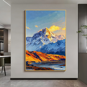 Peinture à l'huile peinte à la main, paysage de montagnes dorées, art moderne minimaliste, décoration murale pour salon, fond de canapé, sans cadre - Product Image 4