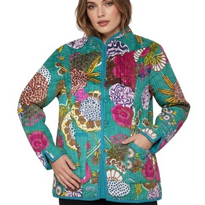 Chaqueta Corta de Algodón con Estampado Digital Indio, Abrigo de Invierno Acolchado con Diseño Floral, Cosido a Mano, Estilo Kantha, Reversible, para Playa o Fiesta - Product Image 1