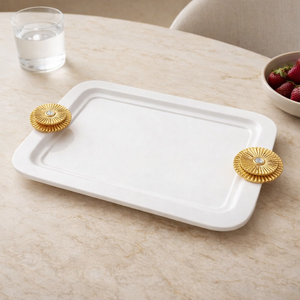 Bandeja de metal con asa de diamante para hotel de lujo, bandeja de servicio estilo antiguo - Product Image 1