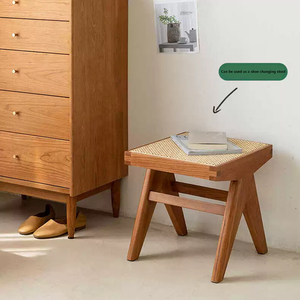 Nordic Ins Rattan Long for Living Room Dining <b>Bedroom</b> Hotel Shoes Changing <b>Stool</b> - Product Image 3