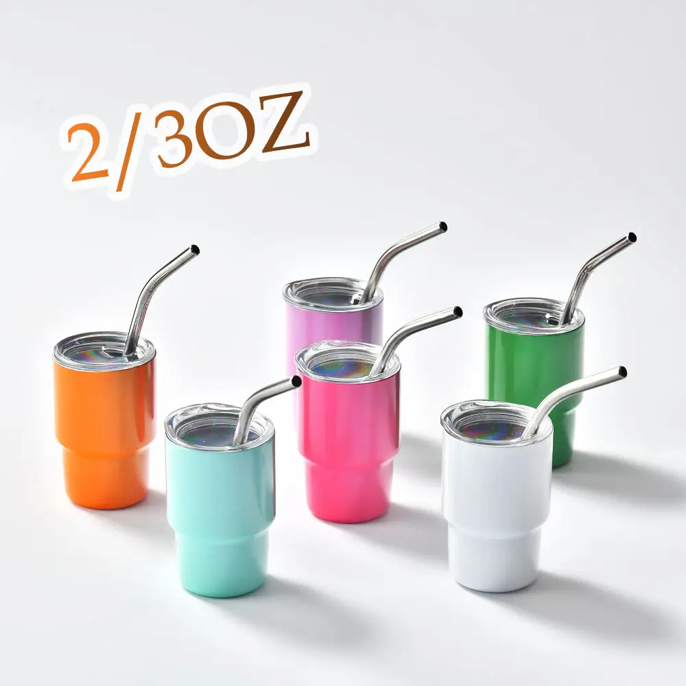 Yeni 2oz 3oz Mini tumbler süblimasyon shot cam kapaklı metal pipetli bardak kapak abd sıcak satış minyatür tumbler shot cam