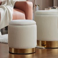 Ensemble de rangement ottoman 2 en 1 : tabouret de coiffeuse et repose-pieds, couvercle amovible, velours blanc, pour salon et dortoir, fabriqué en Chine