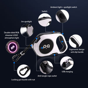 Logotipo personalizado Entrenamiento al aire libre Led Nylon Ajustable Automático Iluminado Correa retráctil para perros con accesorios flexibles - Product Image 5