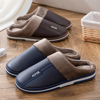 Chaussons d'intérieur imperméables en PU pour hommes, doublés de polaire, à bout fermé, chauds et confortables