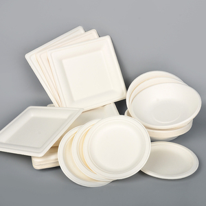 Assiettes en papier de canne à sucre jetables biodégradables personnalisées de 9 pouces 100% plateau de restauration rapide vert compostable vaisselle en pulpe polie - Product Image 2