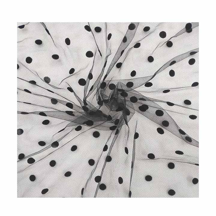 Hot Sale Polka Dot Black Flocked Mesh Roll Fabric Flocked Printing Tulle Fabric By The Yards For Tutu Skirt Decoration