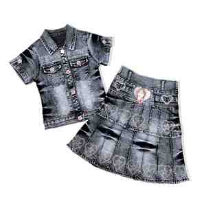 Set di <span class=keywords><strong>abbigliamento</strong></span> Boutique per ragazze di Design professionale 2022 estivo abito di jeans per ragazze - Product Image 1