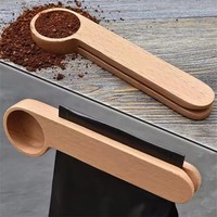 Cuillères doseuses en bois de hêtre personnalisées avec clip de fermeture, cuillère doseuse en bois avec clip et logo pour grains de café et feuilles de thé