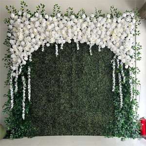 Décoration murale florale artificielle pour centre de table de mariage, toile de fond en herbe verte avec fleurs et verdure - Product Image 3
