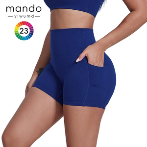 Logo personalizzato di alta qualità in Nylon 23% <span class=keywords><strong>pantaloncini</strong></span> sportivi Spandex con tasche da donna a vita alta da palestra Pilates <span class=keywords><strong>pantaloncini</strong></span> da Yoga - Product Image 3
