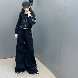 Nouvelle Collection Printemps 2026 : Ensemble 2 Pièces Tendance pour Filles Adolescentes (5-15 Ans) - Veste <span class=keywords><strong>Noire</strong></span> et Jaune + Pantalon Ample - Product Image 5