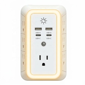 US Stock Socket Wall Outlet 7 Outlet Extender Surge Protector <strong>with</strong> USB C Multi <strong>Plug</strong> Outlet <strong>with</strong> Smart Night <strong>Light</strong> for Bathroom - Product Image 1