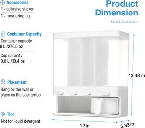 Boîte de rangement murale transparente en plastique PP pour cuisine, distributeur de céréales, seau à riz pour aliments secs et céréales entières, bac de stockage de riz - Product Image 4
