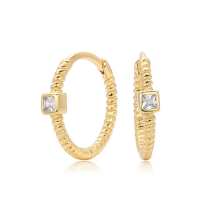 Pendientes de Moda para Mujer en Plata 925, Aros Huggie Trenzados de Plata de Ley S925 con Circonita Cúbica Cuadrada, Joyería Fina Moderna para Damas - Product Image 1