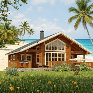 Cabaña de Madera Espaciosa de 115.5m² con Techo Alto, Villa Vacacional con Balcón, Villa de Madera para Turismo en <span class=keywords><strong>Playa</strong></span> Tropical - Product Image 2