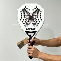 Raket Padel Premium Glossy, Bentuk Berlian Serat Karbon 3K, Termasuk Grip Padel, Peralatan Lapangan Padel