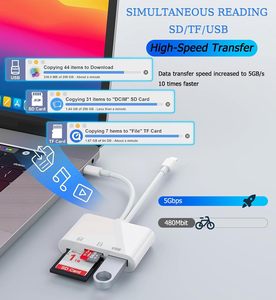 Adaptateur OTG double interface 5 en 1 <span class=keywords><strong>USB</strong></span> C et iOS, lecteur de carte SD TF pour <span class=keywords><strong>iPhone</strong></span> 16 15 14 iPad Mac Android Phone Tablet - Product Image 3
