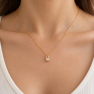 Lock and Key Pendant Necklace for Women Mini Design Daily Wear Collarbone Necklace - Product Image 2
