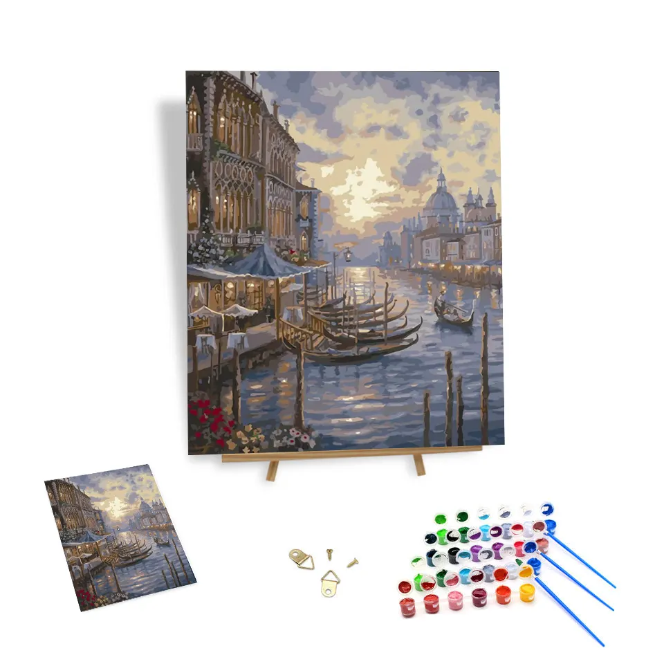 40*50 Cm Olieverfschilderij Diy Schilderij Op Nummer Met Lijst Water City Venice Verf Op Nummer Op Canvas