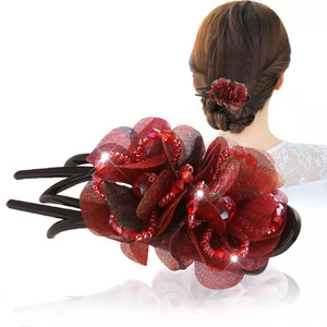 Accessori per gioielli per capelli da donna in Tulle rosa fermaglio per capelli con forcine a forma di anatra elegante in cristallo asiatico sudorientale - Product Image 2