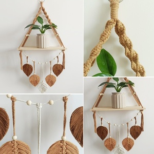 Estante de decoración de pared nórdico exclusivo transfronterizo organizador de almacenamiento de algodón ecológico bohemio maceta exhibición de juguete de hoja de madera - Product Image 4