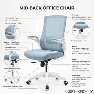 Chaise de bureau ergonomique en maille, dossier moyen, pivotante, avec accoudoirs fixes, siège inclinable vert 33587-SF0202A - Product Image 2