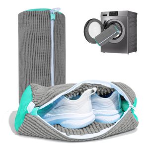 Sac de lavage pour chaussures en chenille grise, housse de protection en maille pour lave-linge à tambour, sac anti-déformation - Product Image 2