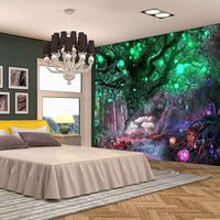 Tapisserie murale en polyester à motif Forêt Lumineuse Fantastique, facile à accrocher, décoration murale, impression HD, OEM ODM, style Bohème