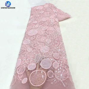 Tessuto in Pizzo Sinya Ecologico con Perle Bianche e Paillettes, Elegante Ricamo Pesante con Perline per Abiti <span class=keywords><strong>da</strong></span> <span class=keywords><strong>Sposa</strong></span> e Abbigliamento Femminile di Lusso - Product Image 3