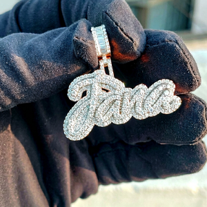 Custom Iced Out Name <b>Pendant</b> in <b>Solid</b> White <b>Gold</b> Hip Hop Diamond Letter <b>Pendant</b> Lab Grown Diamond Personalized Jewelry Gift - Product Image 1