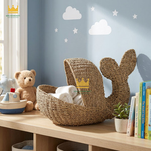 Cesta de Almacenamiento Tejida de Pasto Marino con Forma de Ballena, Estilo Bohemio, para Organizar Juguetes, para Cuarto de Niños, Sala de Juegos, Decoración del Hogar - Product Image 3