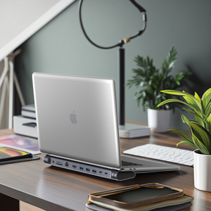 맥북/윈도우용 빌트인 USB-C 도킹 허브가 장착된 알루미늄 노트북 스탠드, 100W PD, 4K 듀얼 디스플레이, RJ45, PD 100W 충전 지원 - Product Image 3